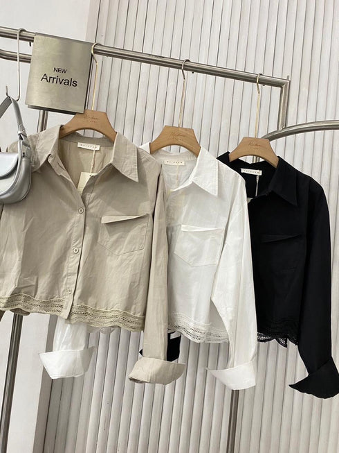 Casual Collar Down Crop Shirts